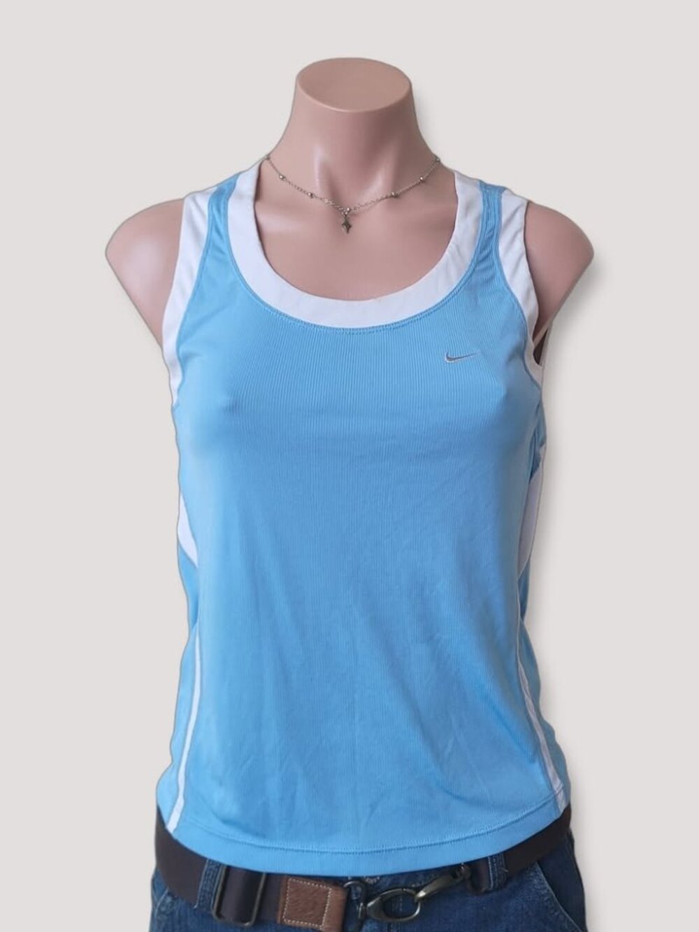 Nike Blue White Logo Sports Crop Tank Top Athletic M